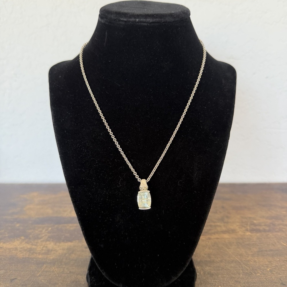 VTG Lorenzo 925 Sterling Silver‎ 18k Gold Prasiolite Pendant Necklace Colore